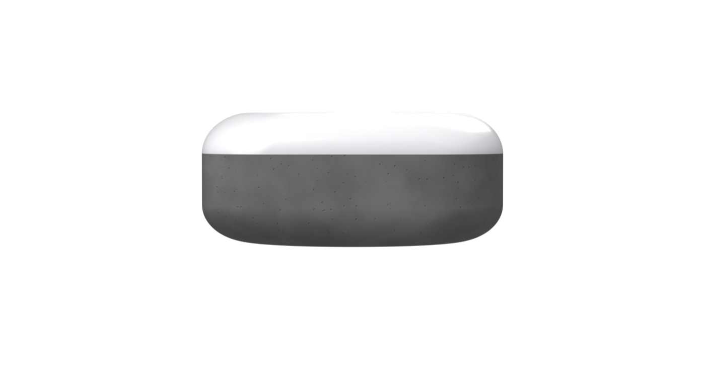 Side view: grey cast concrete body, white moulded dome.